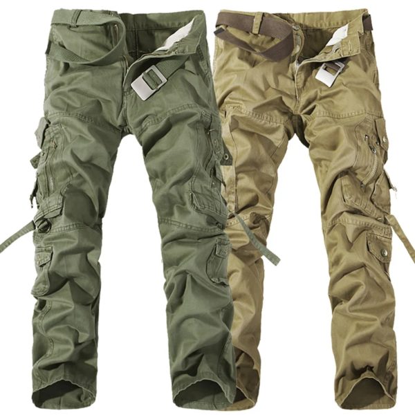 Pantalon tactique militaire pour homme, pantalon cargo ample, salopette en coton lavé, vert armée, multi-poches, pantalon de travail, taille 28-42