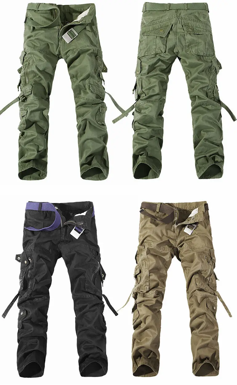 Pantalon tactique militaire pour homme, pantalon cargo ample, salopette en coton lavé, vert armée, multi-poches, pantalon de travail, taille 28-42