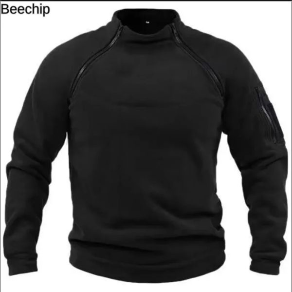 Pull d'extérieur chaud et respirant pour hommes, pull à col montant, manches longues, conception de fermeture éclair, document solide épaissi – Image 5