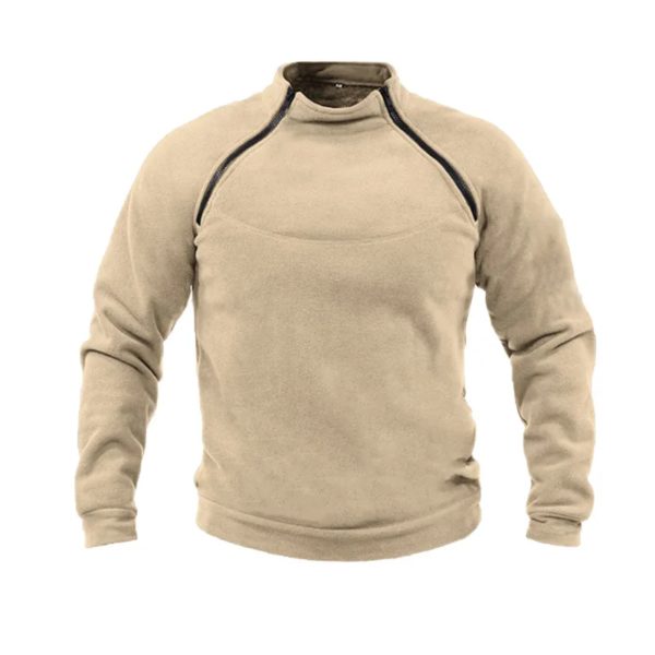 Pull à col montant pour hommes, vêtements d'extérieur respirants, document solide, chaud, automne et hiver – Image 4