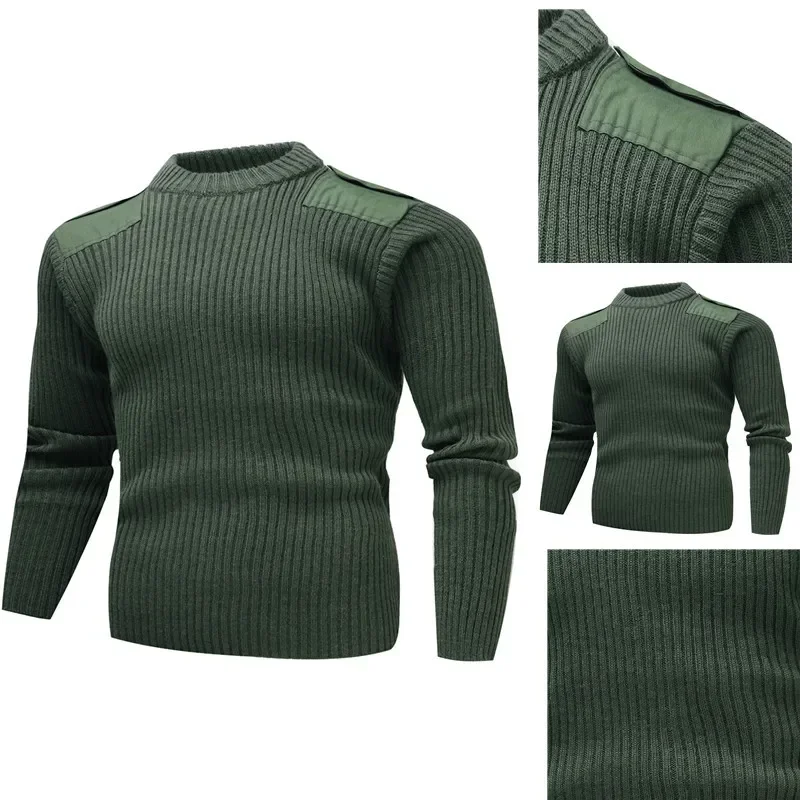 Dulsweater-Maillot de l'armée britannique pour homme, pull en laine, patch vintage, tricots à col rond, vert, froid, hiver