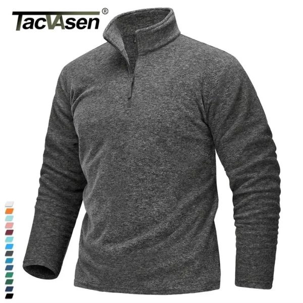 TACVASEN-Pull à col roulé avec fermeture éclair pour homme, chaud, respirant, PVD, décontracté, sport, randonnée, printemps, sourire, 1/4