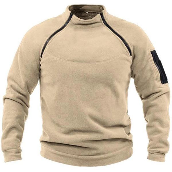 Sweat à capuche à col montant pour hommes, vêtements d'extérieur respirants pour hommes, vêtements de sport chauds, vêtements de sport solides, automne et hiver – Image 5