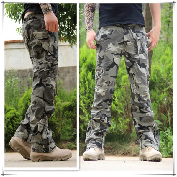 Solomon-Pantalon cargo style extérieur pour homme, jogging camouflage masculin, coton grande taille, nombreuses poches, noir, fjl – Image 5