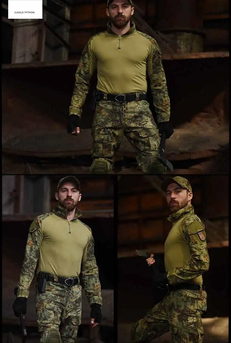 Combinaison tactique uniforme militaire, combinaisons Camouflage, chemises de chasse, pantalons, ensembles de vêtements de Paintball Airsoft avec 4 tampons et Plus 8XL