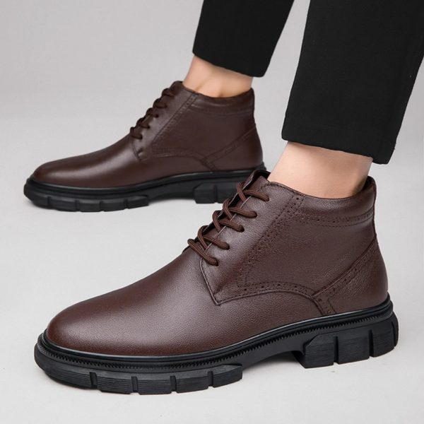 Bottes de motocross classiques unisexes à lacets pour hommes, chaussures en cuir, bottes de rinçage de moto, bottes militaires pour couple, haut, mode, nouveau, 2024 – Image 5