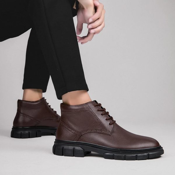 Bottes de motocross classiques unisexes à lacets pour hommes, chaussures en cuir, bottes de rinçage de moto, bottes militaires pour couple, haut, mode, nouveau, 2024 – Image 6