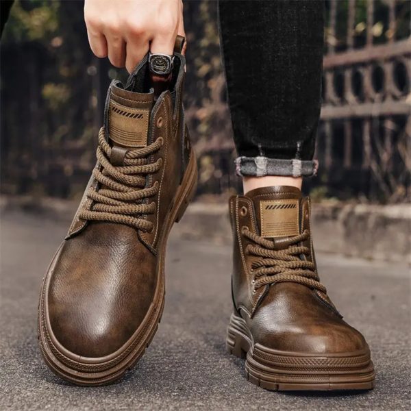 Bottes à lacets de style britannique pour hommes, coupe haute, chaussures pour hommes, bas prix, mode coordonnante, connaître les offres originales, rétro, printemps, automne – Image 4
