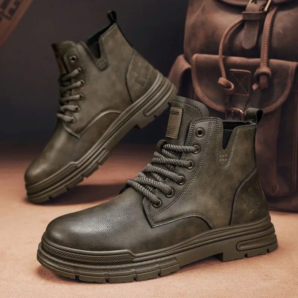 Bottes à lacets de style britannique pour hommes, coupe haute, chaussures pour hommes, bas prix, mode coordonnante, connaître les offres originales, rétro, printemps, automne – Image 3
