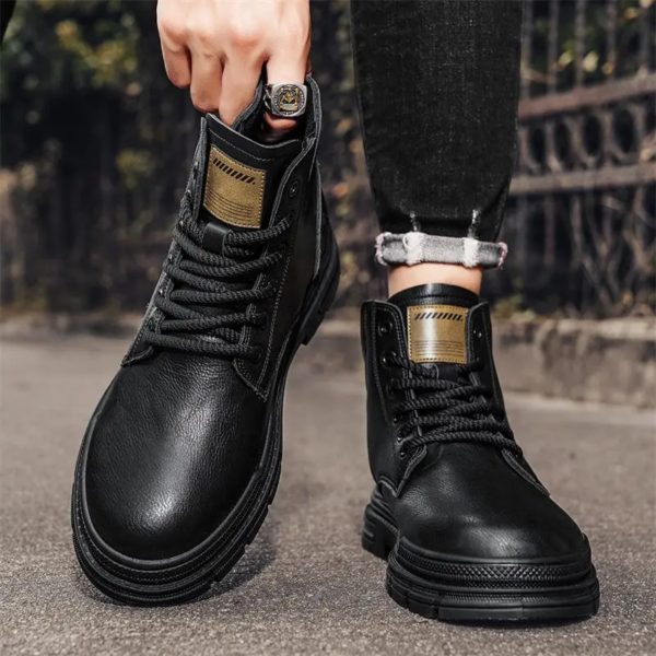 Bottes à lacets de style britannique pour hommes, coupe haute, chaussures pour hommes, bas prix, mode coordonnante, connaître les offres originales, rétro, printemps, automne – Image 5