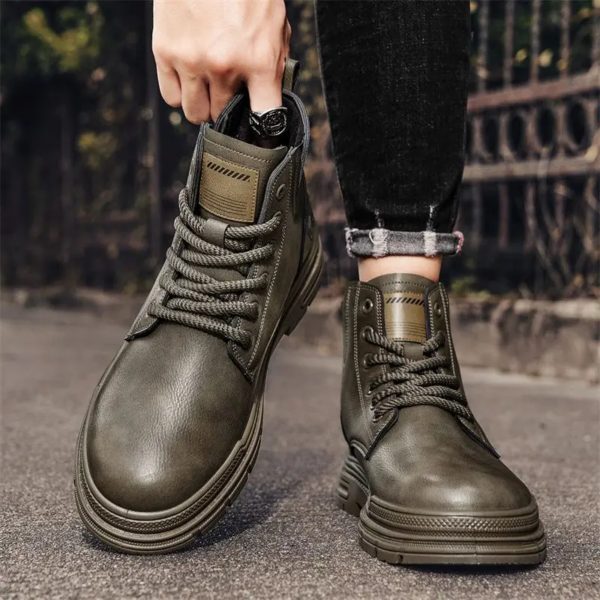 Bottes à lacets de style britannique pour hommes, coupe haute, chaussures pour hommes, bas prix, mode coordonnante, connaître les offres originales, rétro, printemps, automne – Image 6