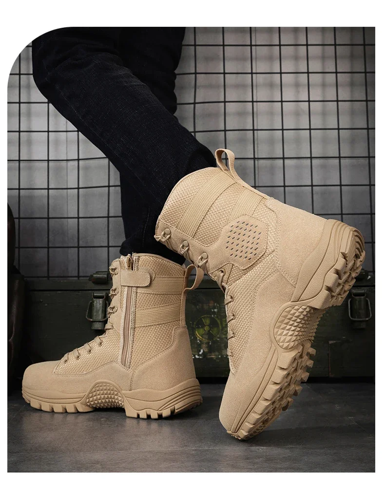 Moipheng-Bottes militaires imperméables pour hommes, chaussures de randonnée en plein air, chaussures de trekking hautes en cuir, bottes Dulskip pour hommes