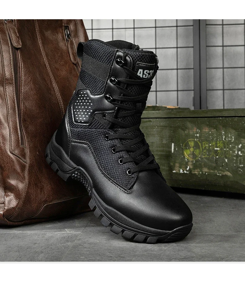Moipheng-Bottes militaires imperméables pour hommes, chaussures de randonnée en plein air, chaussures de trekking hautes en cuir, bottes Dulskip pour hommes