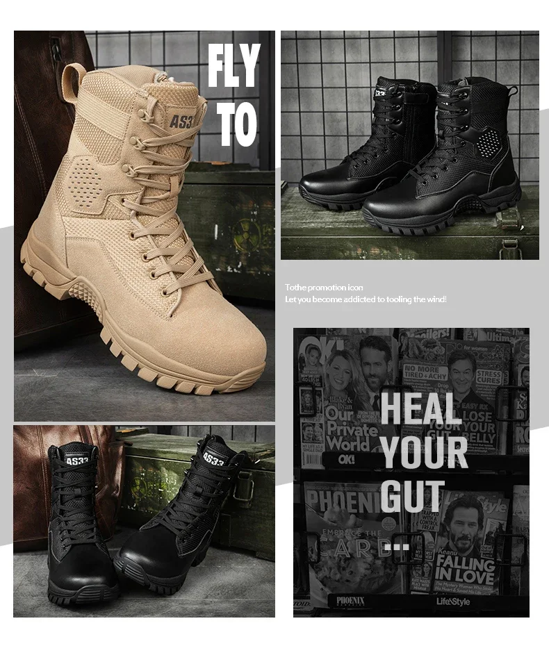 Moipheng-Bottes militaires imperméables pour hommes, chaussures de randonnée en plein air, chaussures de trekking hautes en cuir, bottes Dulskip pour hommes