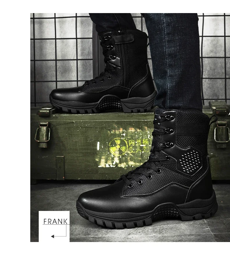 Moipheng-Bottes militaires imperméables pour hommes, chaussures de randonnée en plein air, chaussures de trekking hautes en cuir, bottes Dulskip pour hommes