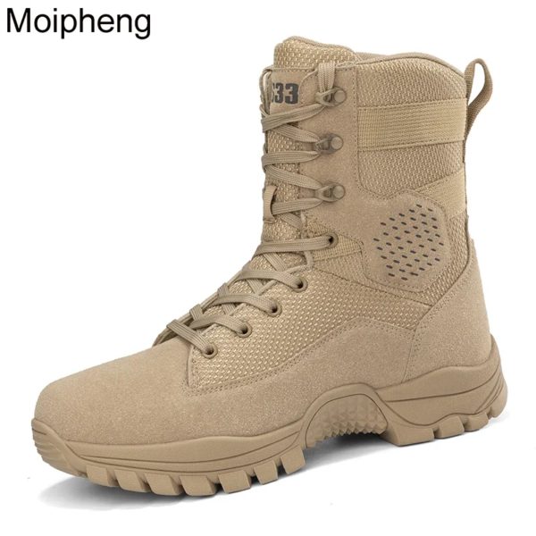 Moipheng-Bottes militaires imperméables pour hommes, chaussures de randonnée en plein air, chaussures de trekking hautes en cuir, bottes Dulskip pour hommes