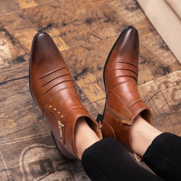 StephanFashion-Chaussures à enfiler pour hommes, chaussures provoqué d'affaires, bottes de rinçage, bottes de gentleman de mariage, haute qualité – Image 5