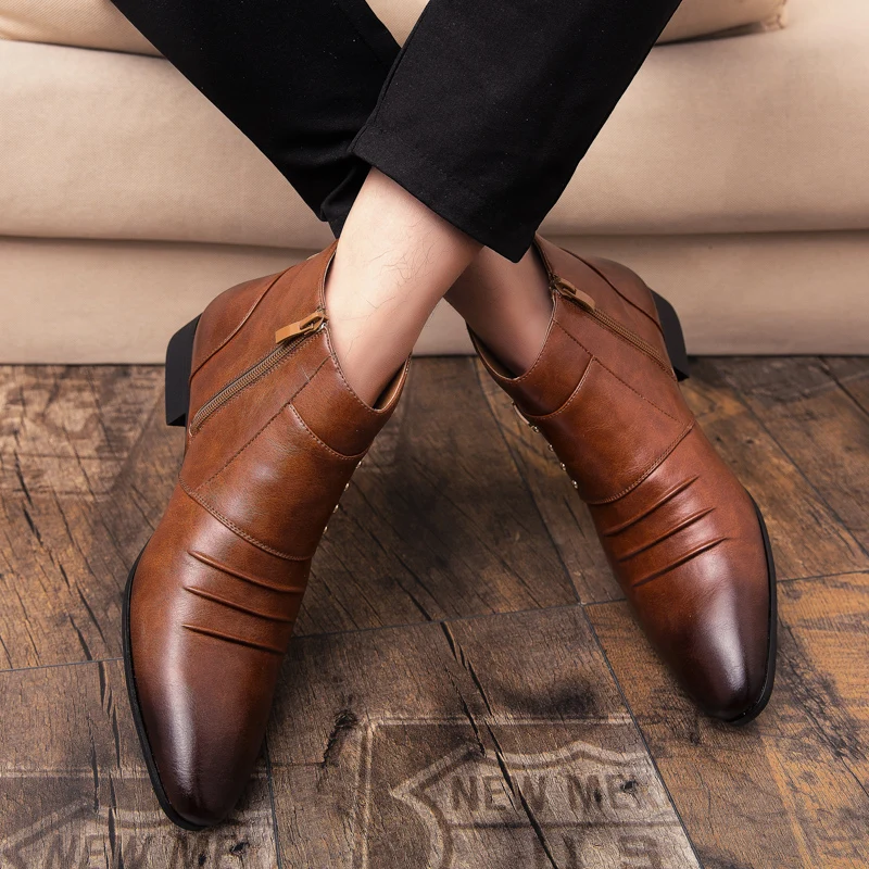 StephanFashion-Chaussures à enfiler pour hommes, chaussures provoqué d'affaires, bottes de rinçage, bottes de gentleman de mariage, haute qualité