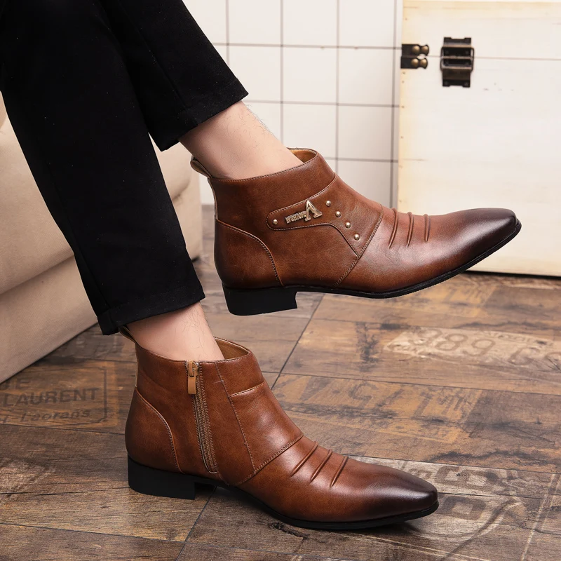 StephanFashion-Chaussures à enfiler pour hommes, chaussures provoqué d'affaires, bottes de rinçage, bottes de gentleman de mariage, haute qualité