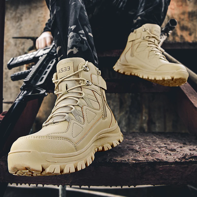 Bottes de saut dans le désert imperméables pour hommes, chaussures d'extérieur, d'escalade, de randonnée, de sécurité, de travail, de rinçage