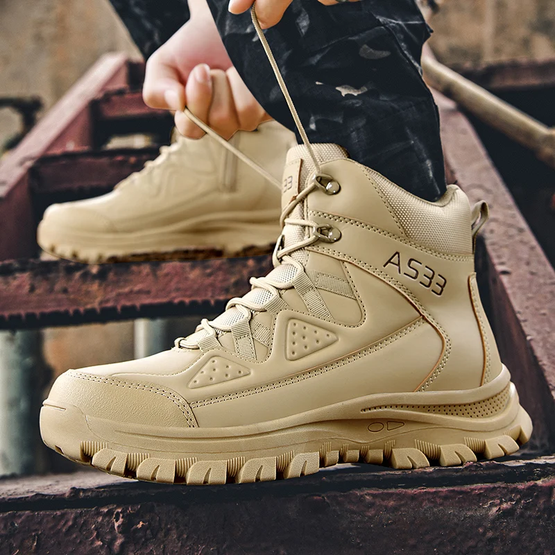 Bottes de saut dans le désert imperméables pour hommes, chaussures d'extérieur, d'escalade, de randonnée, de sécurité, de travail, de rinçage