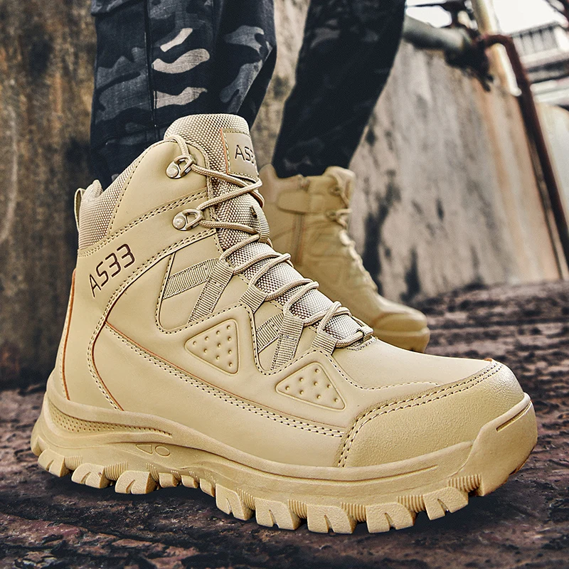 Bottes de saut dans le désert imperméables pour hommes, chaussures d'extérieur, d'escalade, de randonnée, de sécurité, de travail, de rinçage