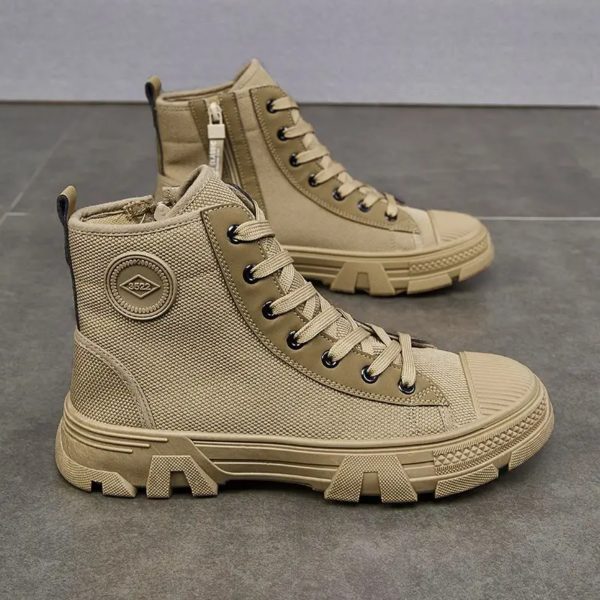 Bottes à lacets coupe haute avec fourrure pour hommes, chaussures de randonnée en plein air, plate-forme rétro, offres originales, offre confortable, vente, chaud, hiver – Image 5