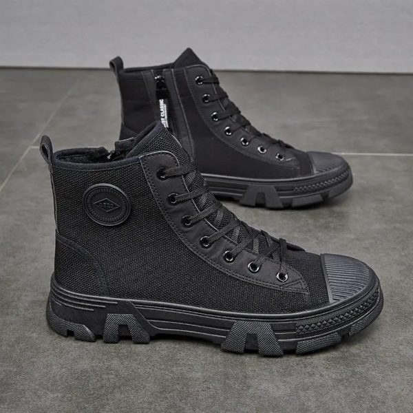 Bottes à lacets coupe haute avec fourrure pour hommes, chaussures de randonnée en plein air, plate-forme rétro, offres originales, offre confortable, vente, chaud, hiver – Image 2