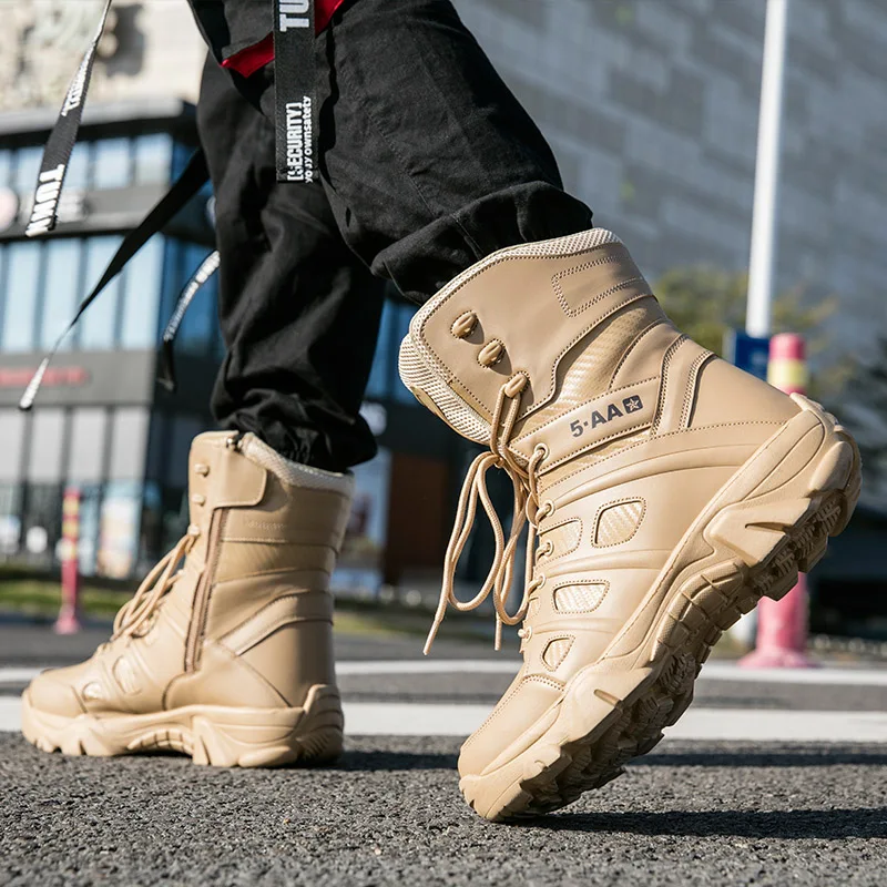 Bottes de l'armée imperméables pour hommes, chaussures de travail dans le désert, escalade, randonnée, rinçage, extérieur, grande taille, 47