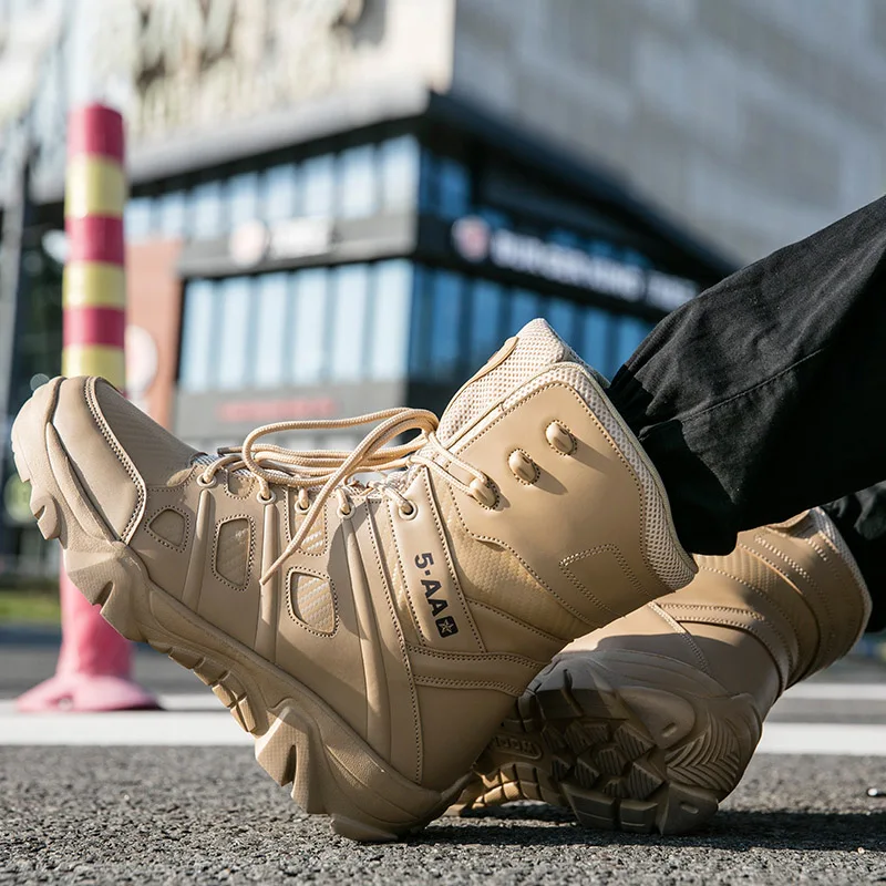 Bottes de l'armée imperméables pour hommes, chaussures de travail dans le désert, escalade, randonnée, rinçage, extérieur, grande taille, 47