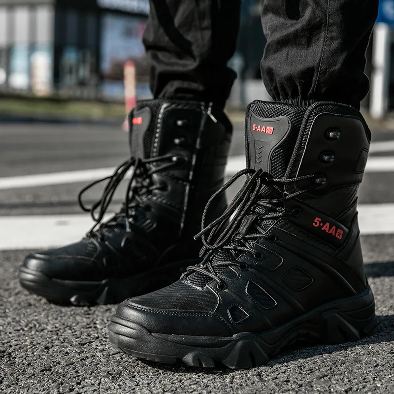 Bottes de l'armée imperméables pour hommes, chaussures de travail dans le désert, escalade, randonnée, rinçage, extérieur, grande taille, 47