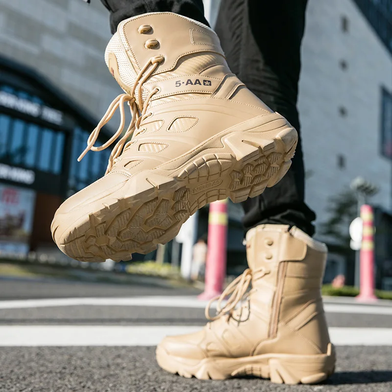 Bottes de l'armée imperméables pour hommes, chaussures de travail dans le désert, escalade, randonnée, rinçage, extérieur, grande taille, 47