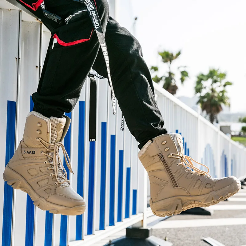 Bottes de l'armée imperméables pour hommes, chaussures de travail dans le désert, escalade, randonnée, rinçage, extérieur, grande taille, 47