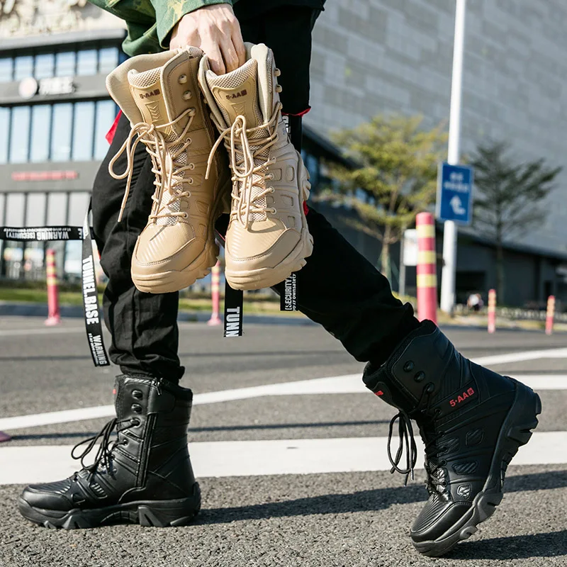 Bottes de l'armée imperméables pour hommes, chaussures de travail dans le désert, escalade, randonnée, rinçage, extérieur, grande taille, 47