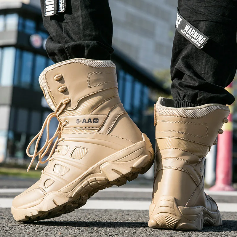 Bottes de l'armée imperméables pour hommes, chaussures de travail dans le désert, escalade, randonnée, rinçage, extérieur, grande taille, 47