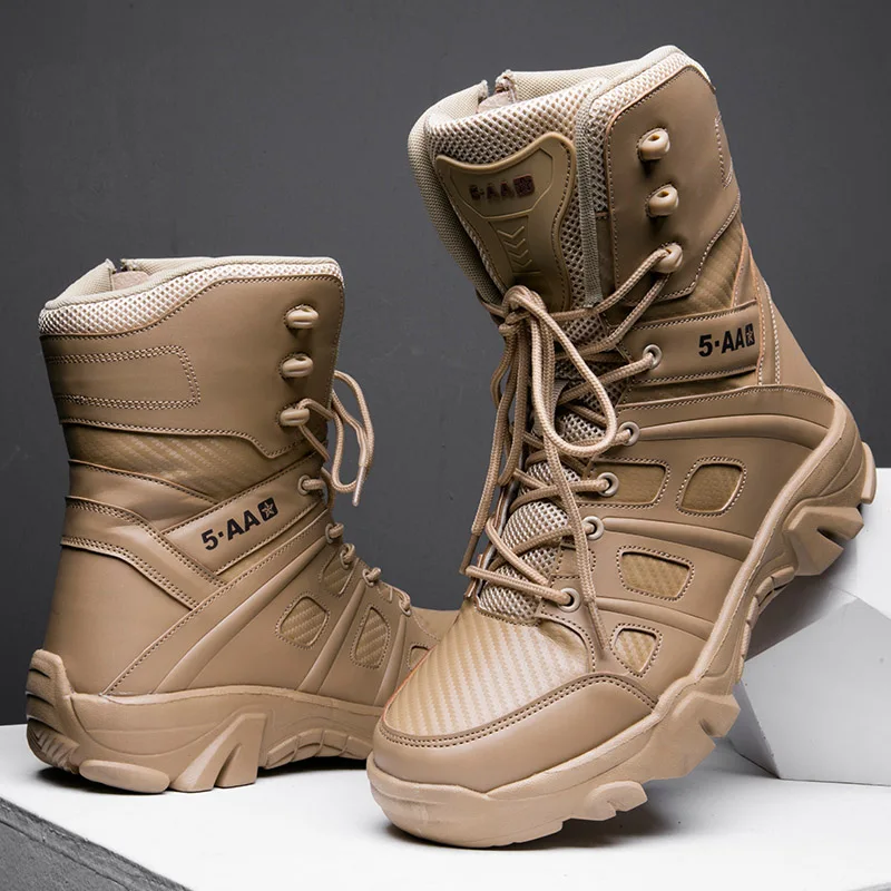Bottes de l'armée imperméables pour hommes, chaussures de travail dans le désert, escalade, randonnée, rinçage, extérieur, grande taille, 47