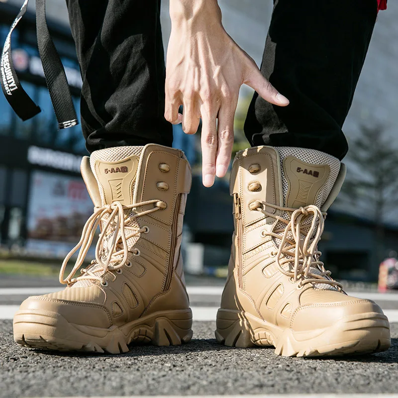 Bottes de l'armée imperméables pour hommes, chaussures de travail dans le désert, escalade, randonnée, rinçage, extérieur, grande taille, 47