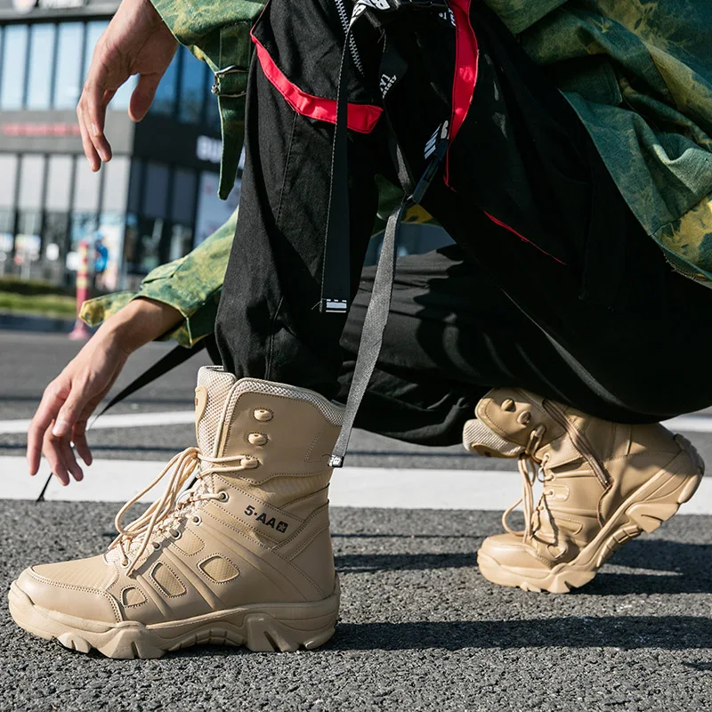 Bottes de l'armée imperméables pour hommes, chaussures de travail dans le désert, escalade, randonnée, rinçage, extérieur, grande taille, 47