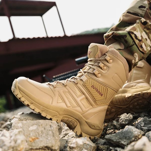 Bottes en cuir montantes pour hommes, bottes respirantes, chaussures de plein air, randonnée, rinçage, haute qualité, marque – Image 4