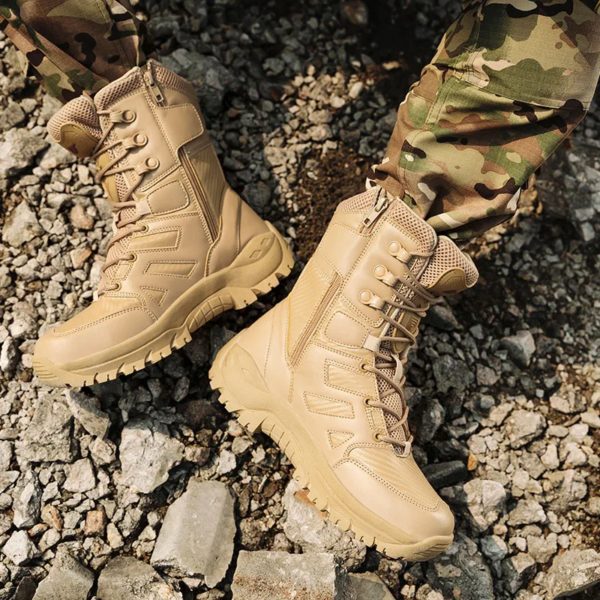 Bottes en cuir montantes pour hommes, bottes respirantes, chaussures de plein air, randonnée, rinçage, haute qualité, marque – Image 5
