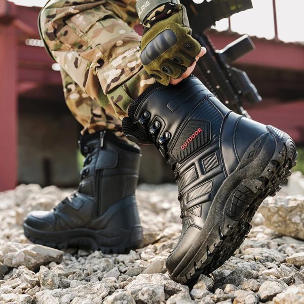 Bottes en cuir montantes pour hommes, bottes respirantes, chaussures de plein air, randonnée, rinçage, haute qualité, marque – Image 3