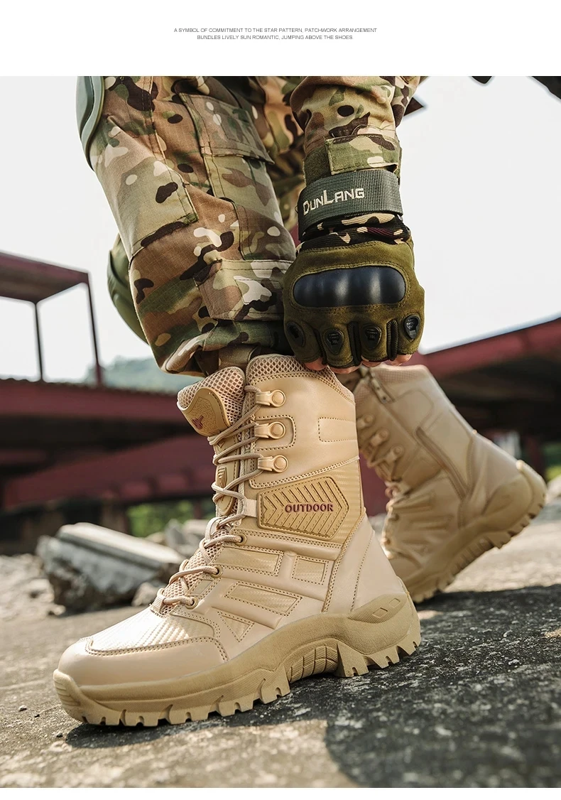 Bottes en cuir montantes pour hommes, bottes respirantes, chaussures de plein air, randonnée, rinçage, haute qualité, marque