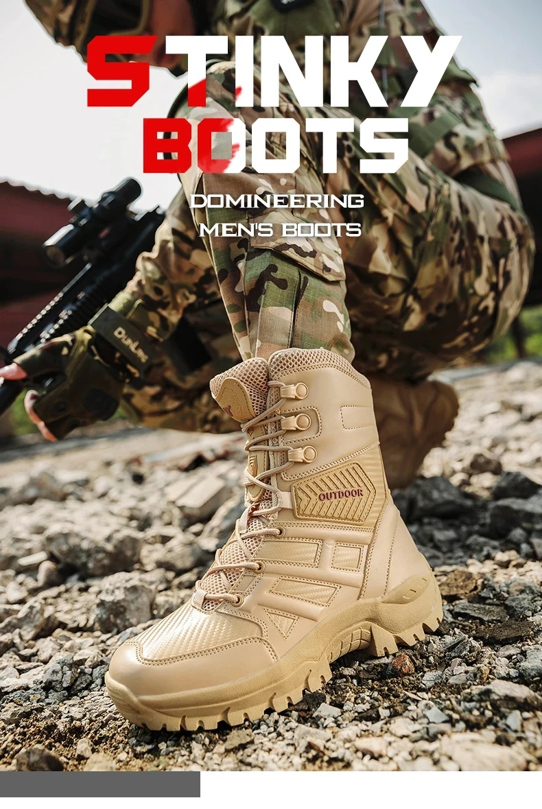 Bottes en cuir montantes pour hommes, bottes respirantes, chaussures de plein air, randonnée, rinçage, haute qualité, marque