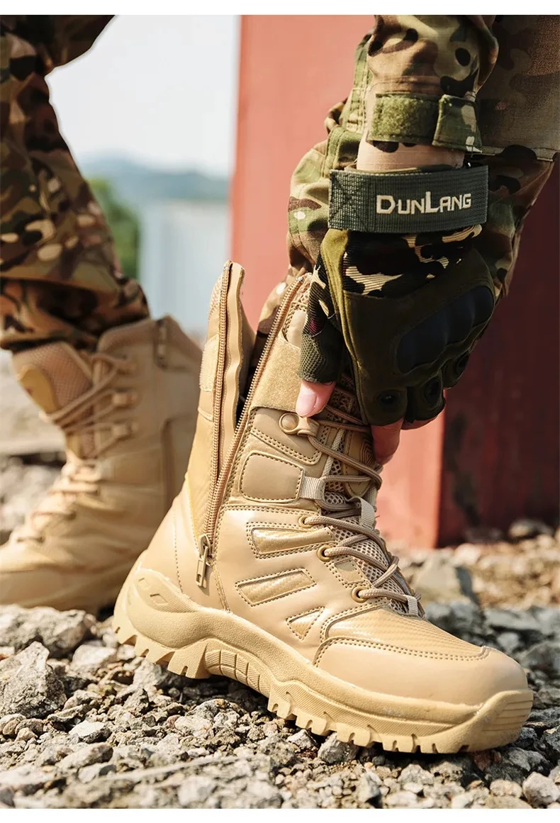 Bottes en cuir montantes pour hommes, bottes respirantes, chaussures de plein air, randonnée, rinçage, haute qualité, marque