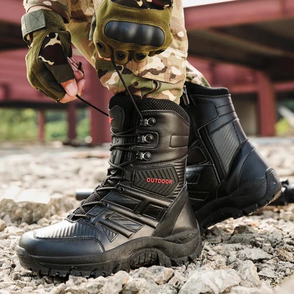 Bottes en cuir montantes pour hommes, bottes respirantes, chaussures de plein air, randonnée, rinçage, haute qualité, marque – Image 2