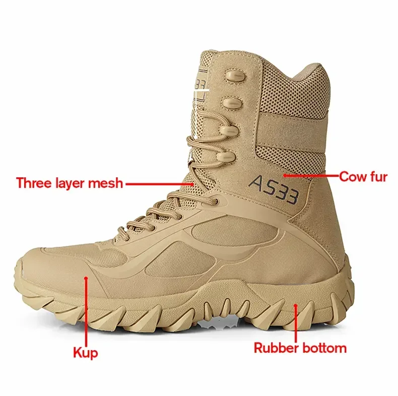 Bottes de l'armée imperméables pour hommes, chaussures de sécurité pour le travail dans le désert, chaussures d'escalade et de randonnée, bottes d'extérieur de rinçage Bottes de l'armée imperméables pour hommes, chaussures de sécurité pour le travail dans le désert, chaussures d'escalade et de randonnée, bottes d'extérieur de rinçage