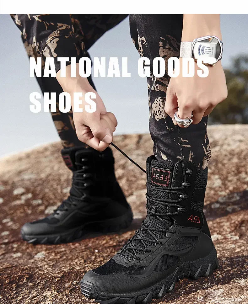Bottes de l'armée imperméables pour hommes, chaussures de sécurité pour le travail dans le désert, chaussures d'escalade et de randonnée, bottes d'extérieur de rinçage Bottes de l'armée imperméables pour hommes, chaussures de sécurité pour le travail dans le désert, chaussures d'escalade et de randonnée, bottes d'extérieur de rinçage