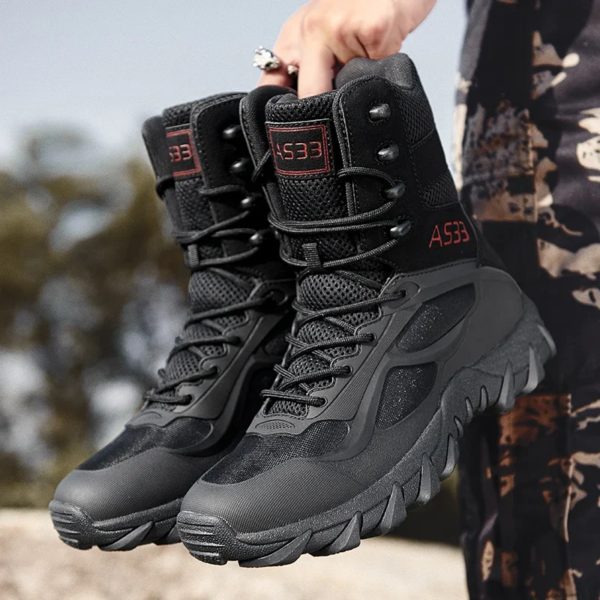 Bottes de l'armée imperméables pour hommes, chaussures de sécurité pour le travail dans le désert, chaussures d'escalade et de randonnée, bottes d'extérieur de rinçage – Image 2