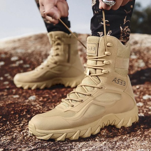 Bottes de l'armée imperméables pour hommes, chaussures de sécurité pour le travail dans le désert, chaussures d'escalade et de randonnée, bottes d'extérieur de rinçage – Image 3