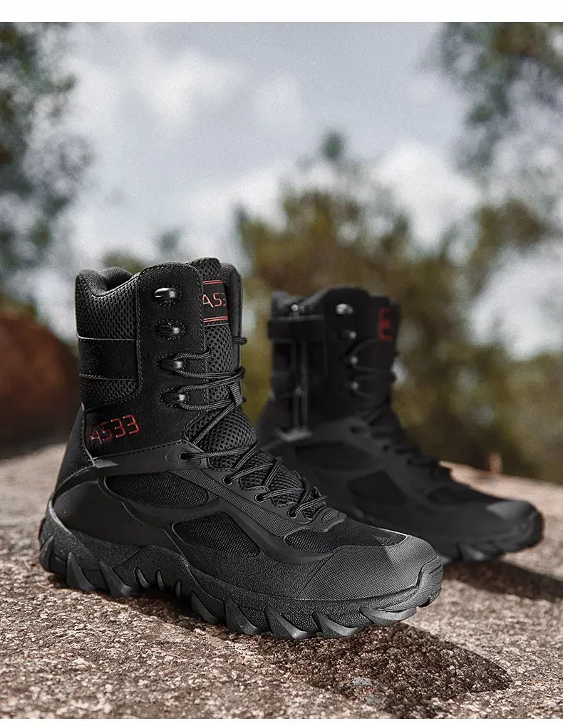 Bottes de l'armée imperméables pour hommes, chaussures de sécurité pour le travail dans le désert, chaussures d'escalade et de randonnée, bottes d'extérieur de rinçage Bottes de l'armée imperméables pour hommes, chaussures de sécurité pour le travail dans le désert, chaussures d'escalade et de randonnée, bottes d'extérieur de rinçage